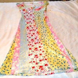 Macy's Women's Spring Yellow, Multicolor Pattern Lined Maxi Dress, Size: XS, NWT